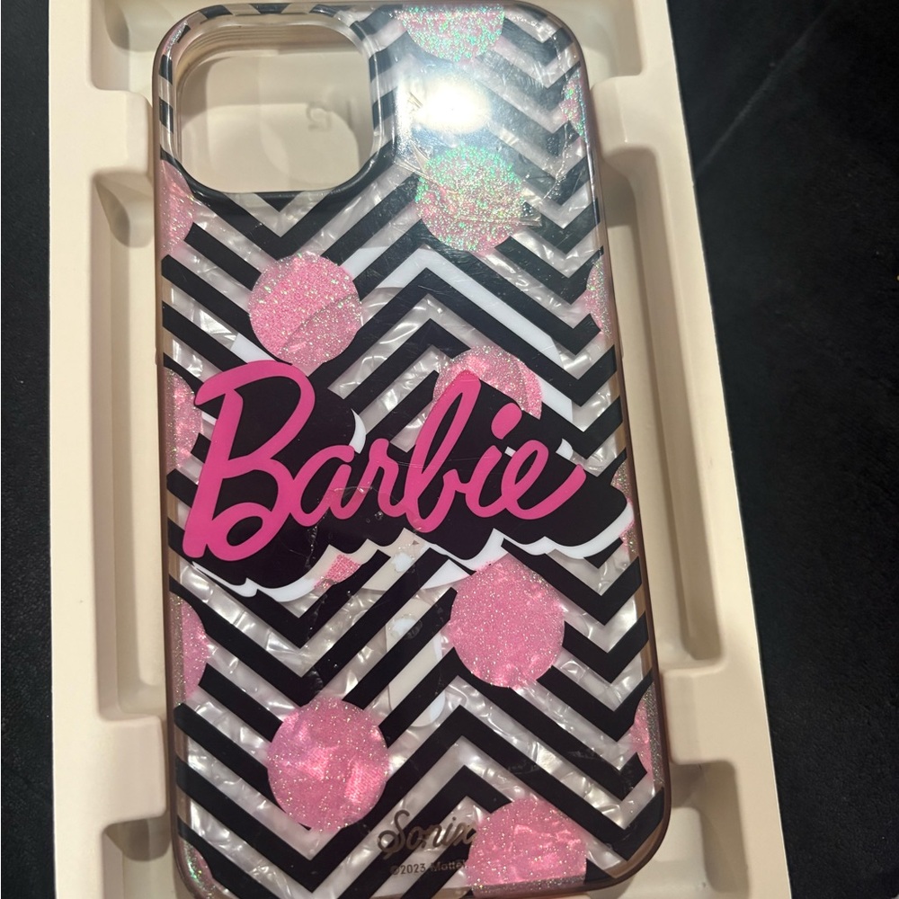 BARBIE IPHONE 13,12,14 Sonix Pink Glitter and Black Chevron Phone Case